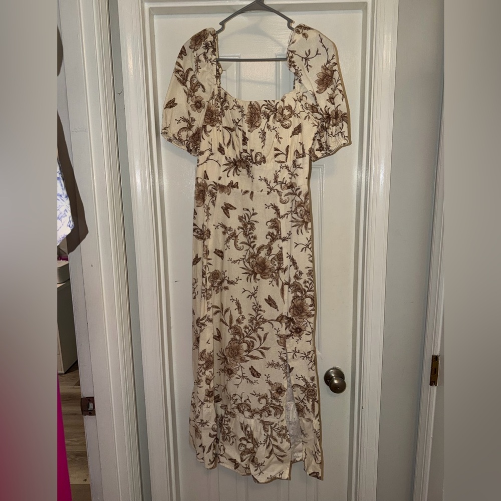 London Times Cream and Brown Maxi Dress